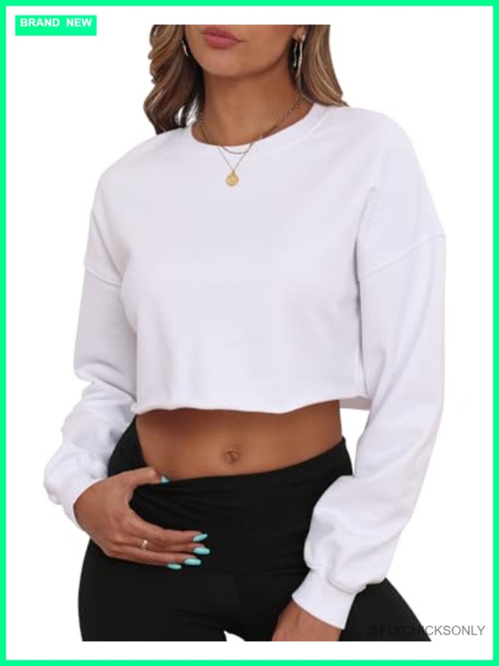 Cropped Sweatshirt Crewneck Long Sleeve Loose Fit Pullover Crop Top